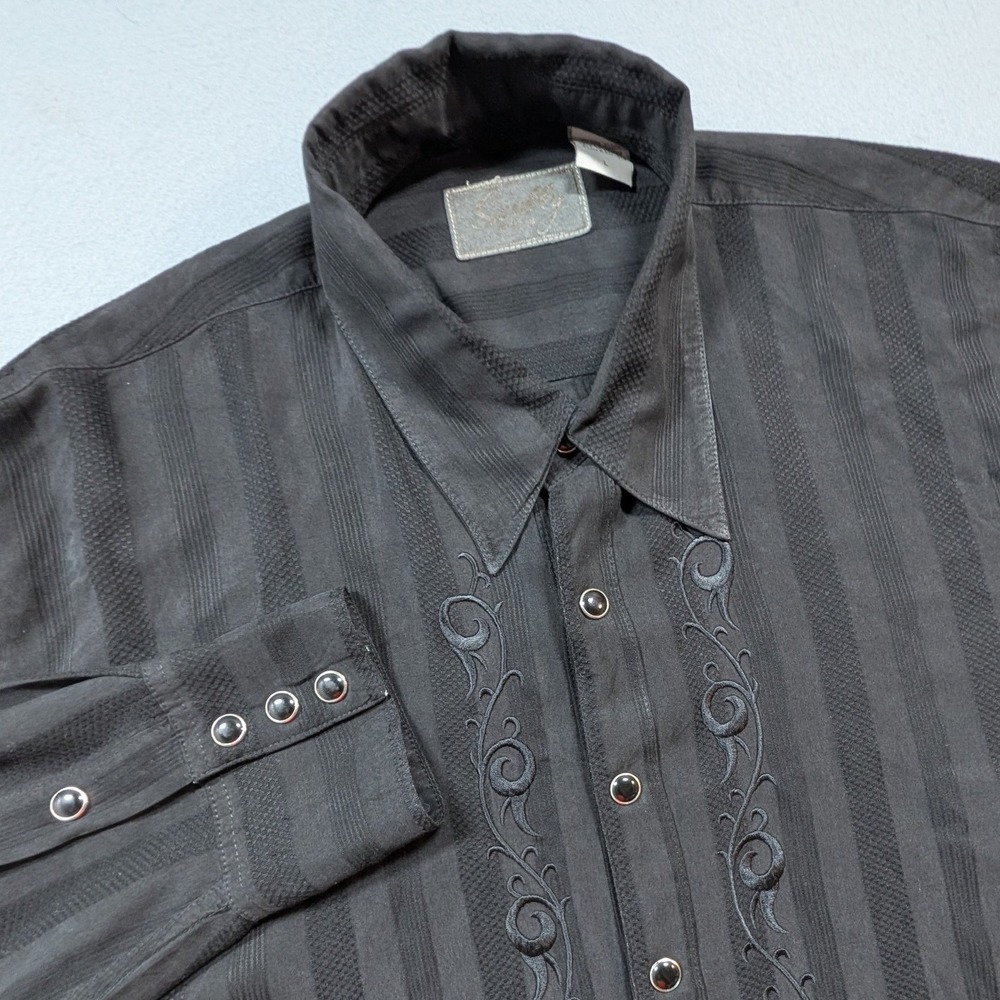 Scully Button Down Shirt Mens Size Large Black Embroidered Western Snap Button